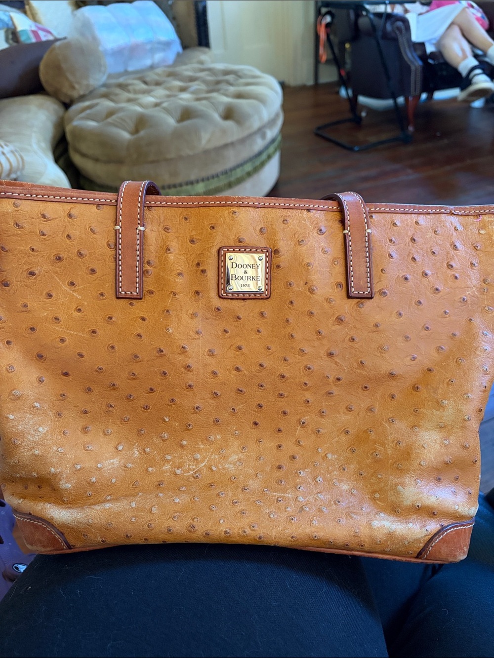 Dooney & Bourke Tan Ostrich-Embossed Leather Tote